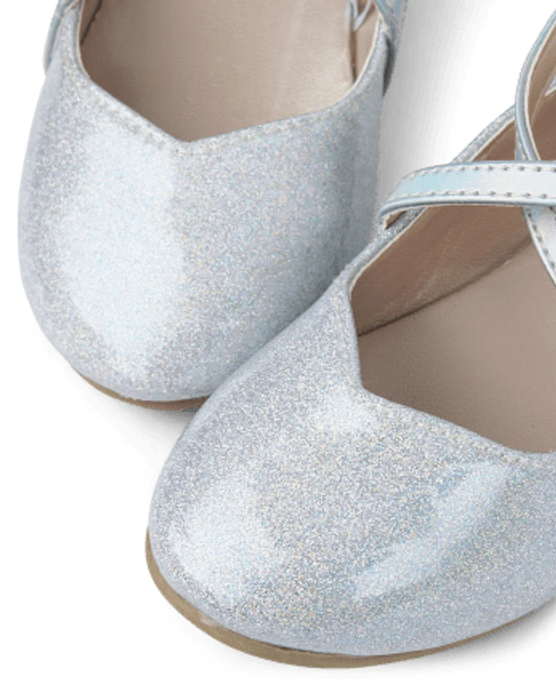 Toddler Girls Glitter Cross Strap Ballet Flats
