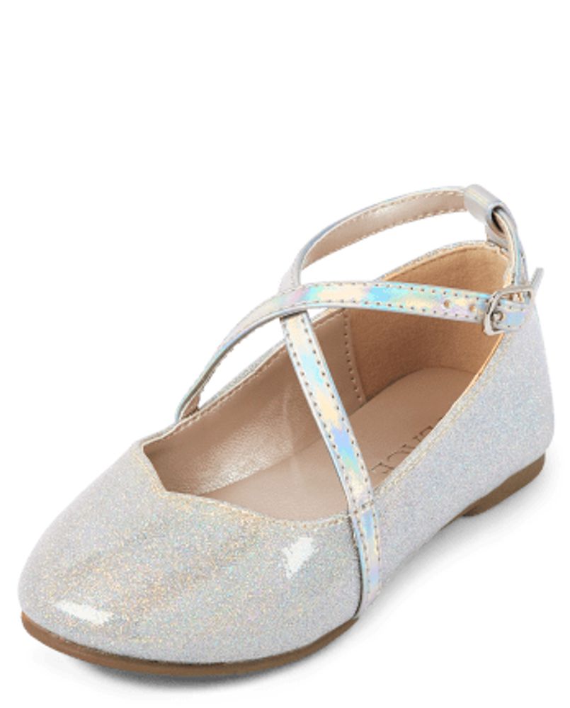 Toddler Girls Glitter Cross Strap Ballet Flats