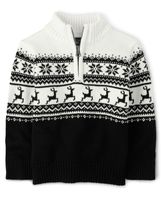 Toddler Boys Reindeer Fairisle Half Zip Mock Neck Sweater