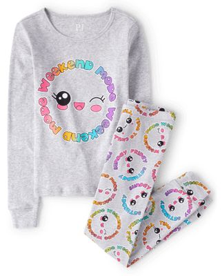 Girls Rainbow Weekend Mood Snug Fit Cotton Pajamas
