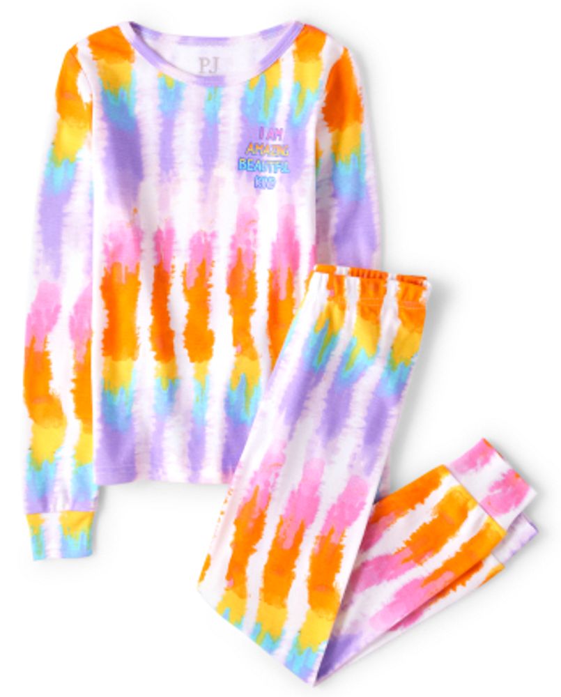 Girls Rainbow Tie Dye Snug Fit Cotton Pajamas