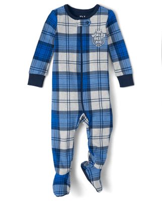 Baby And Toddler Boys Plaid Snug Fit Cotton One Piece Pajamas