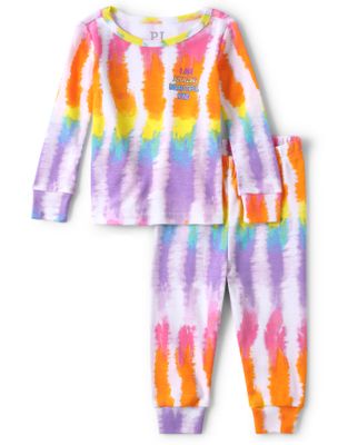 Baby And Toddler Girls Rainbow Tie Dye Snug Fit Cotton Pajamas