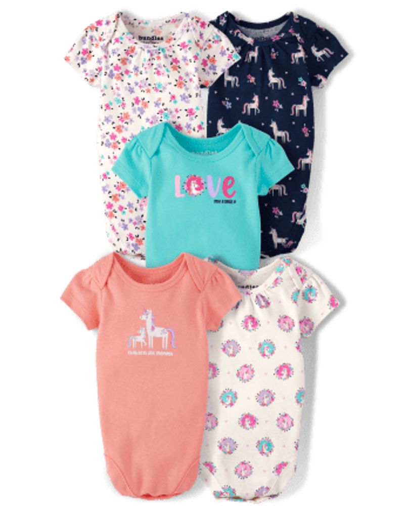 Baby Girls Unicorn Bodysuit 5-Pack