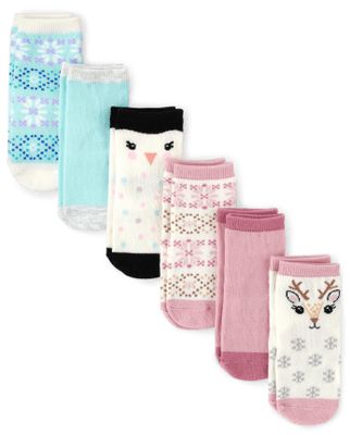 Toddler Girls Penguin Midi Socks 6-Pack - multi clr