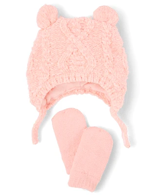 Baby Girls Cozy Hat And Mittens Set