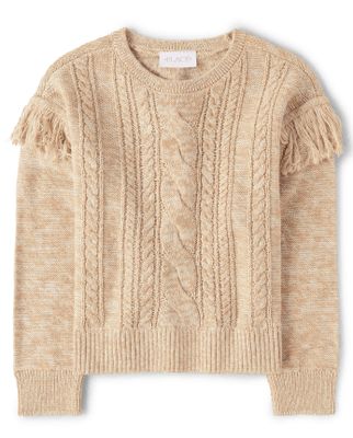 Girls Fringe Cable Knit Sweater