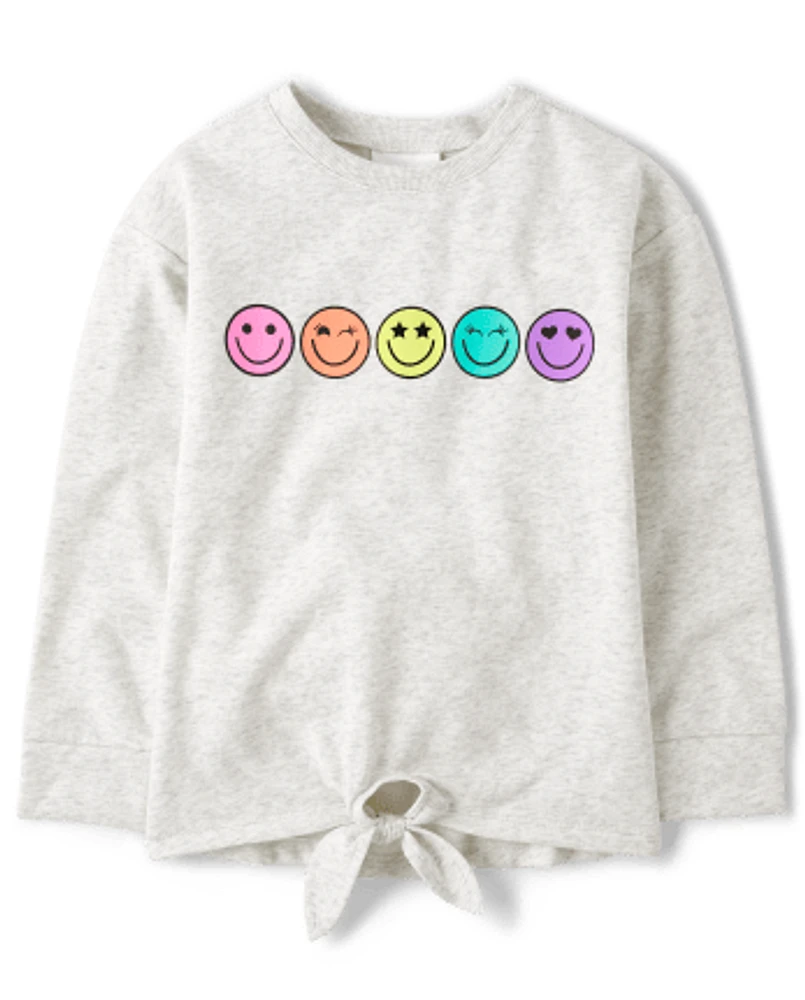 Girls Rainbow Happy Face Tie Front Top