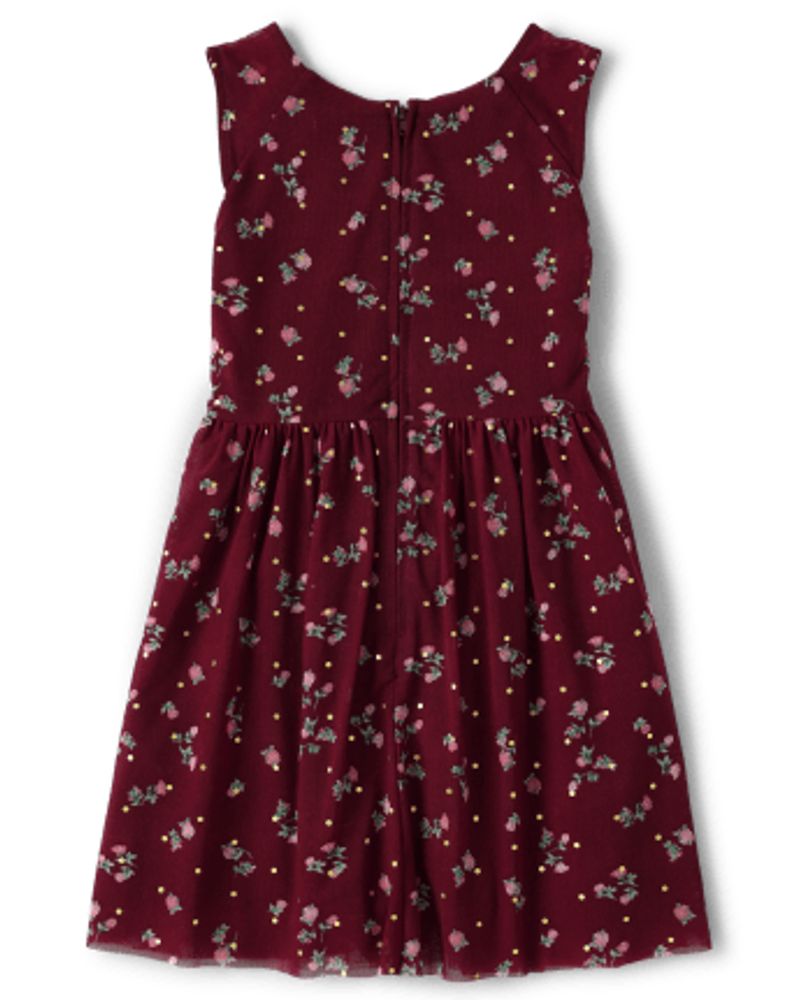 Girls Floral Mesh High Low Dress