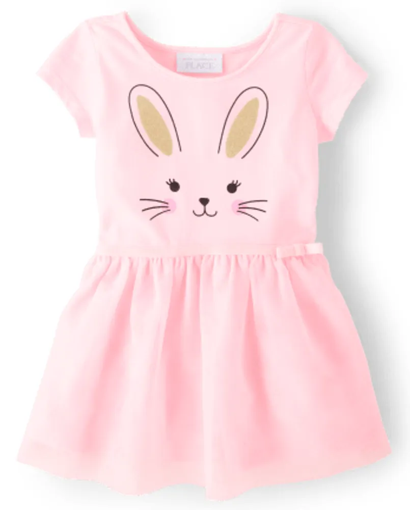 Baby And Toddler Girls Bunny Knit To Woven Dress