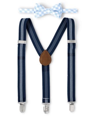 Boys Plaid Matching Bow Tie And Suspenders Set