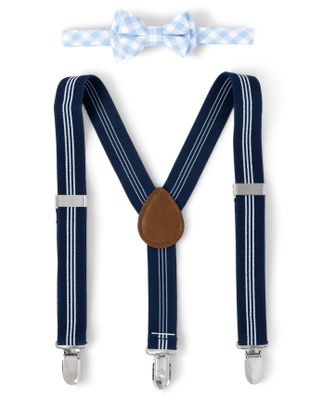 Toddler Boys Plaid Matching Bow Tie And Suspenders Set