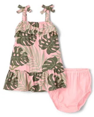 Baby Girls Matching Family Tropical Tiered Dress