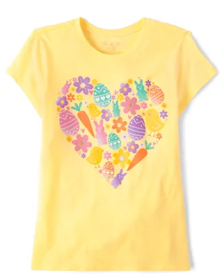 Girls Easter Heart Graphic Tee
