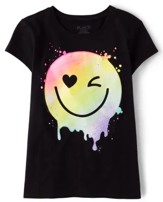 Girls Happy Face Graphic Tee