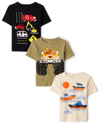 Baby And Toddler Boys Vehicle Graphic Tee 3-Pack