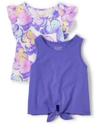 Toddler Girls Butterfly Tie Front Tank Top 2-Pack