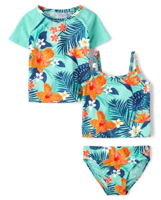 Toddler Girls Matching Family Tropical 3-Piece Swimsuit