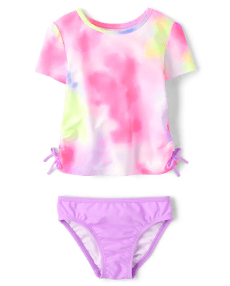 Baby And Toddler Girls Tie Dye Rashguard Swimsuit