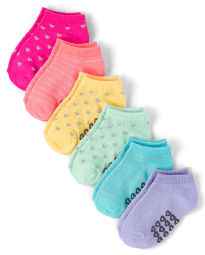 Toddler Girls Metallic Heart Ankle Socks 6-Pack