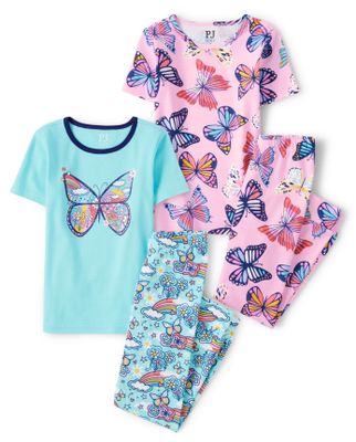 Girls Butterfly Snug Fit Cotton Pajamas 2-Pack