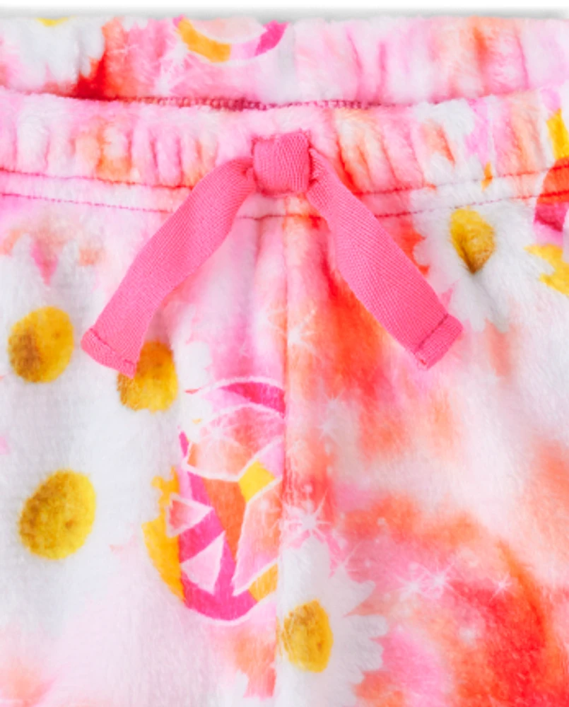 Girls Tie Dye Daisy Fleece Pajama Shorts