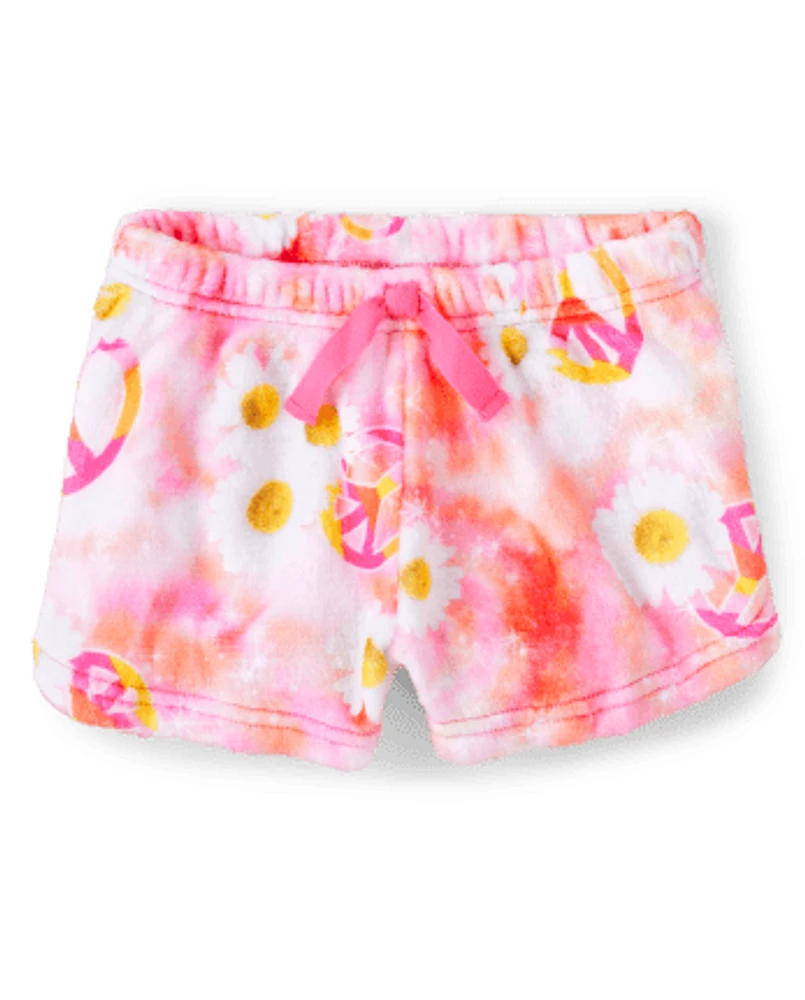 Girls Tie Dye Daisy Fleece Pajama Shorts