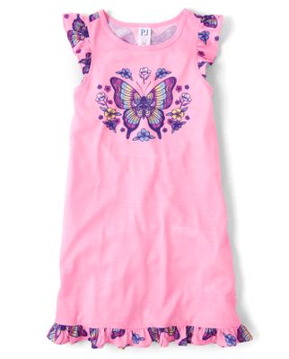 Girls Butterfly Ruffle Nightgown