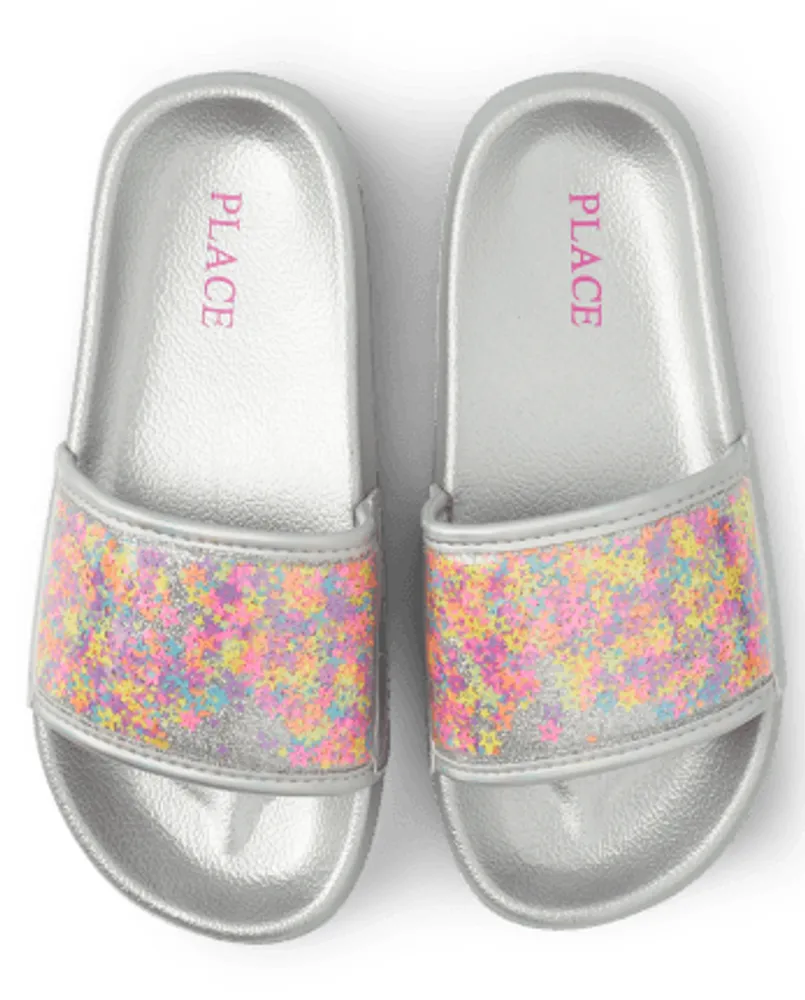 Girls Shakey Star Glitter Slides