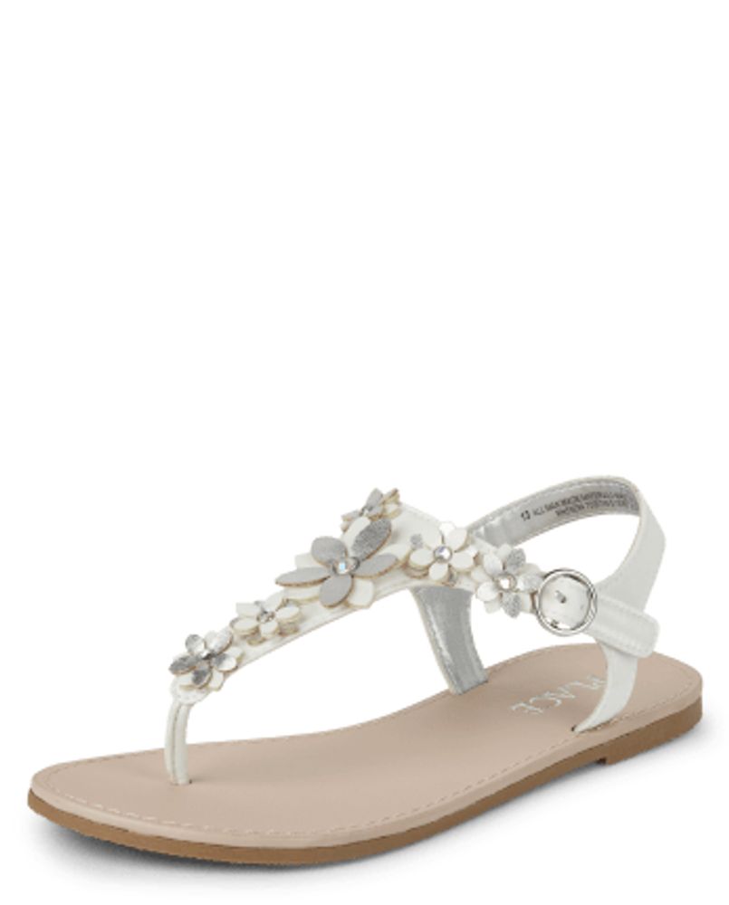 Girls Flower T-Strap Sandals