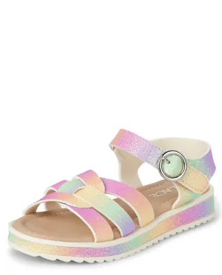 Toddler Girls Rainbow Glitter Platform Sandals