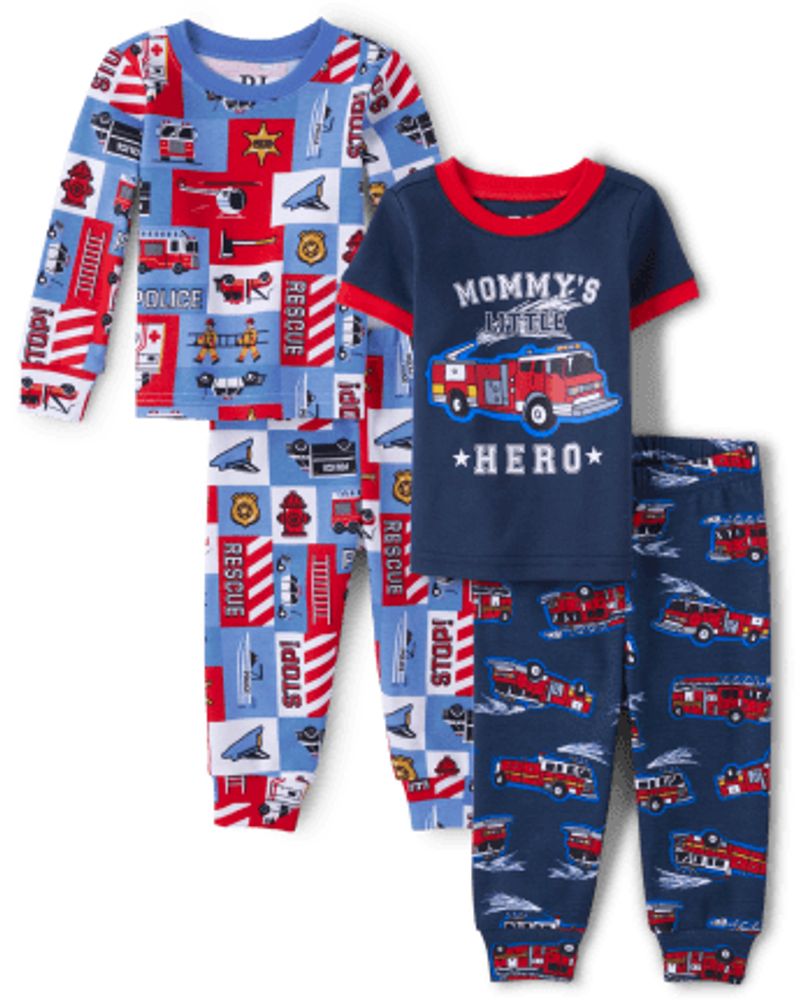 Baby And Toddler Boys Fire Truck Snug Fit Cotton Pajamas 2-Pack