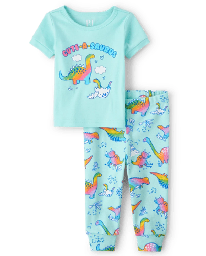 Baby And Toddler Girls Dino Snug Fit Cotton Pajamas