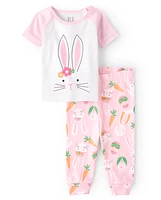 Pyjama en coton ajusté avec lapin de Pâques pour bébé et toute-petite fille