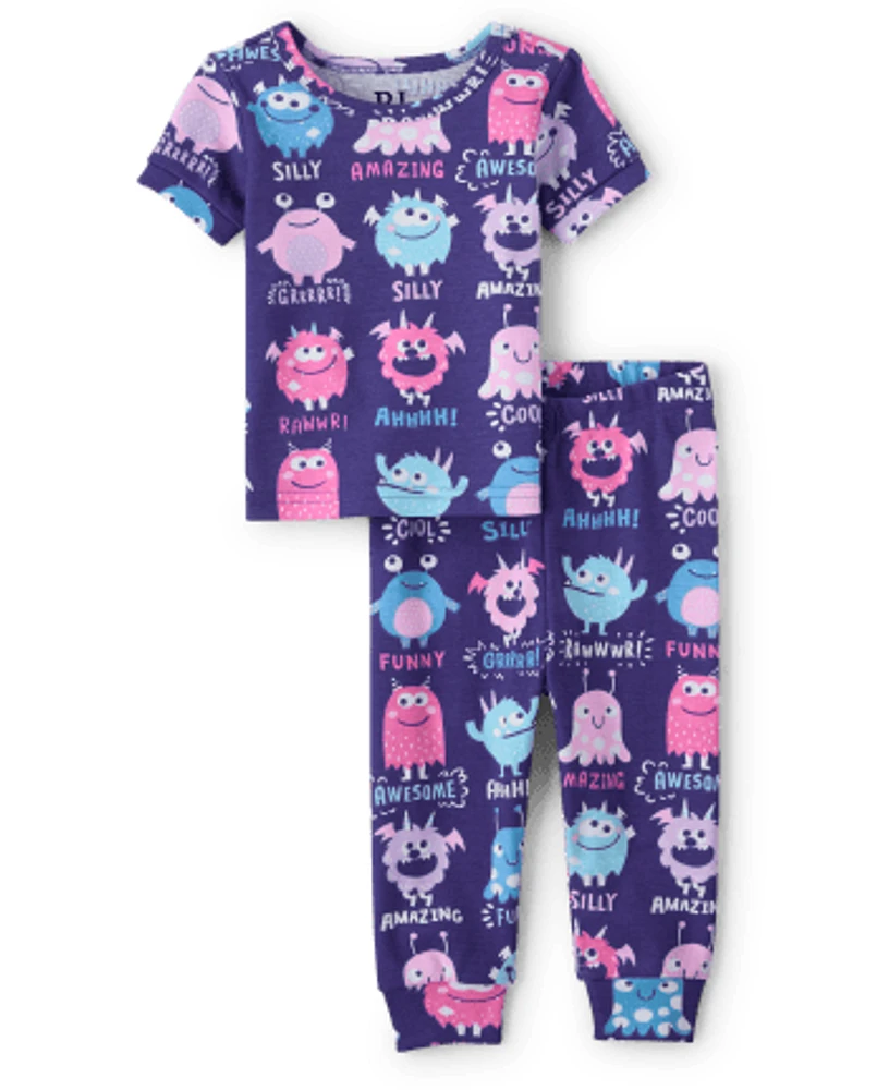 Pyjama en coton coupe ajustée Monster pour bébé et toute-petite fille