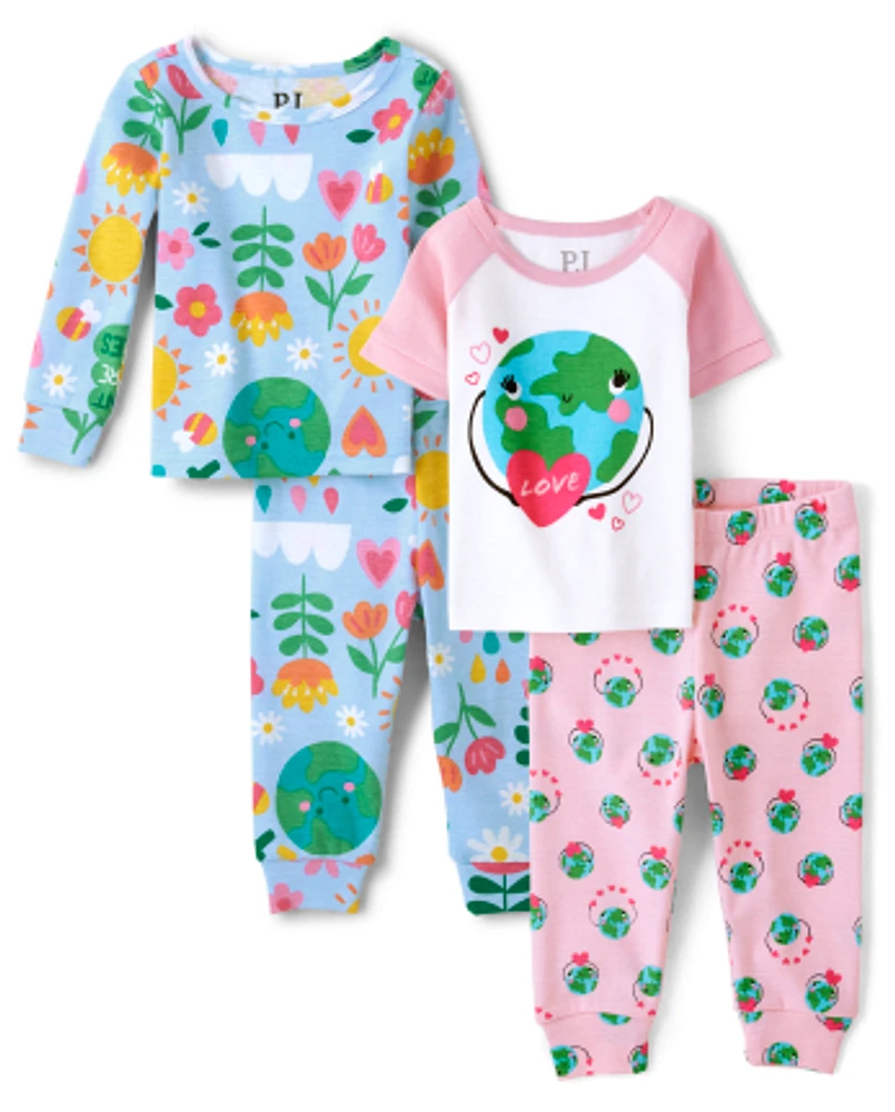 Baby And Toddler Girls Earth Snug Fit Cotton Pajamas 2-Pack