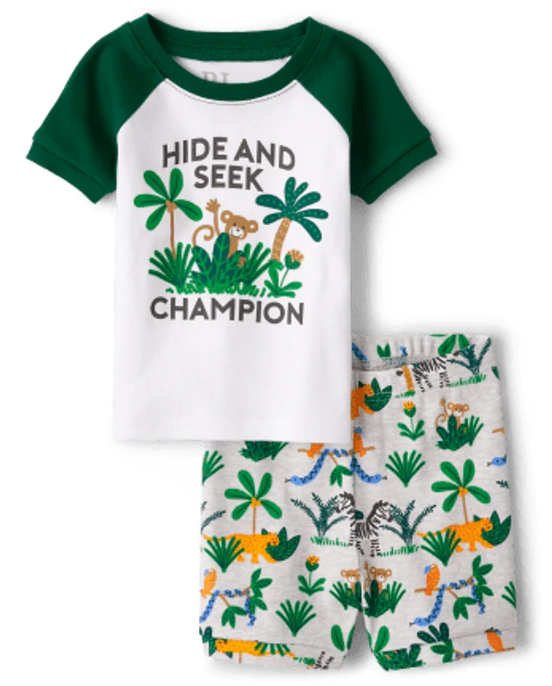 Pyjama unisexe en coton coupe ajustée Jungle pour bébé et tout-petit