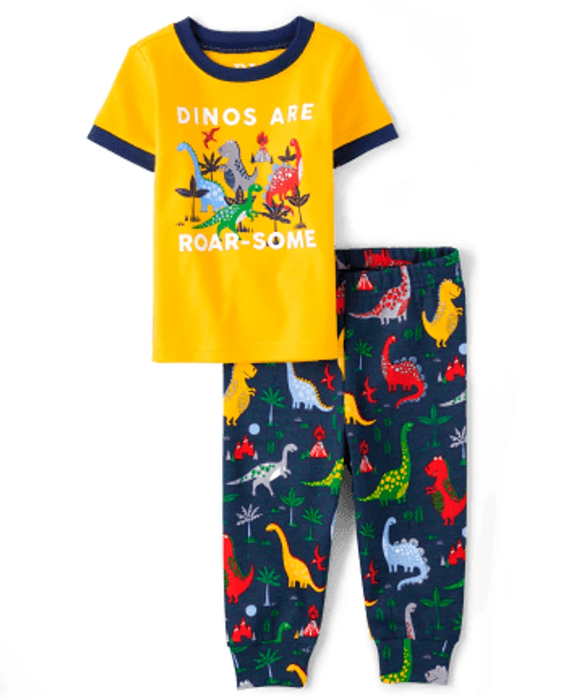 Pyjama en coton ajusté Dino pour bébés et tout-petits garçons