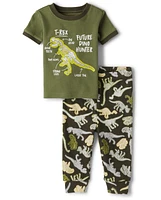 Pyjama en coton ajusté Dino pour bébés et tout-petits garçons