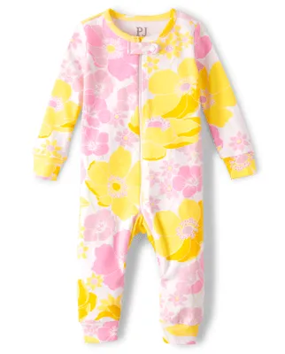 Baby And Toddler Girls Mommy Me Floral Snug Fit Cotton One Piece Pajamas