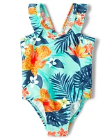 Baby Girls Matching Family Tropical One Piece Swimsuit