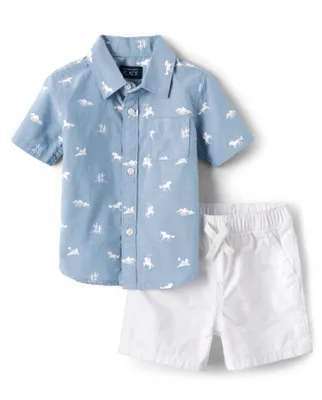 Baby Boys Dad And Me Horse Poplin Outfit Set