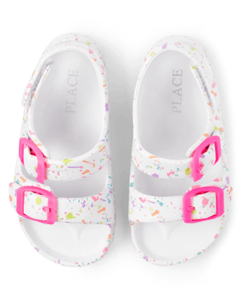 Toddler Girls Paint Splatter Buckle Slides