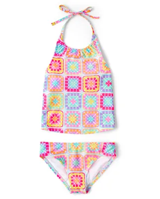 Girls Crochet Halter Tankini Swimsuit