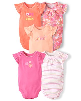 Baby Girls Floral Flutter Bodysuit 5-Pack