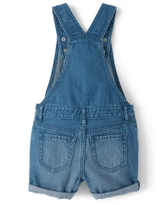 Girls Distressed Denim Shortalls