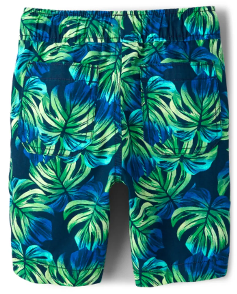 Boys Tropical Leaf Pull On Jogger Shorts