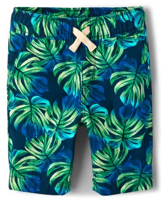 Boys Tropical Leaf Pull On Jogger Shorts