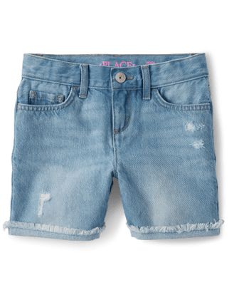 Girls Roll Cuff Denim Midi Shorts