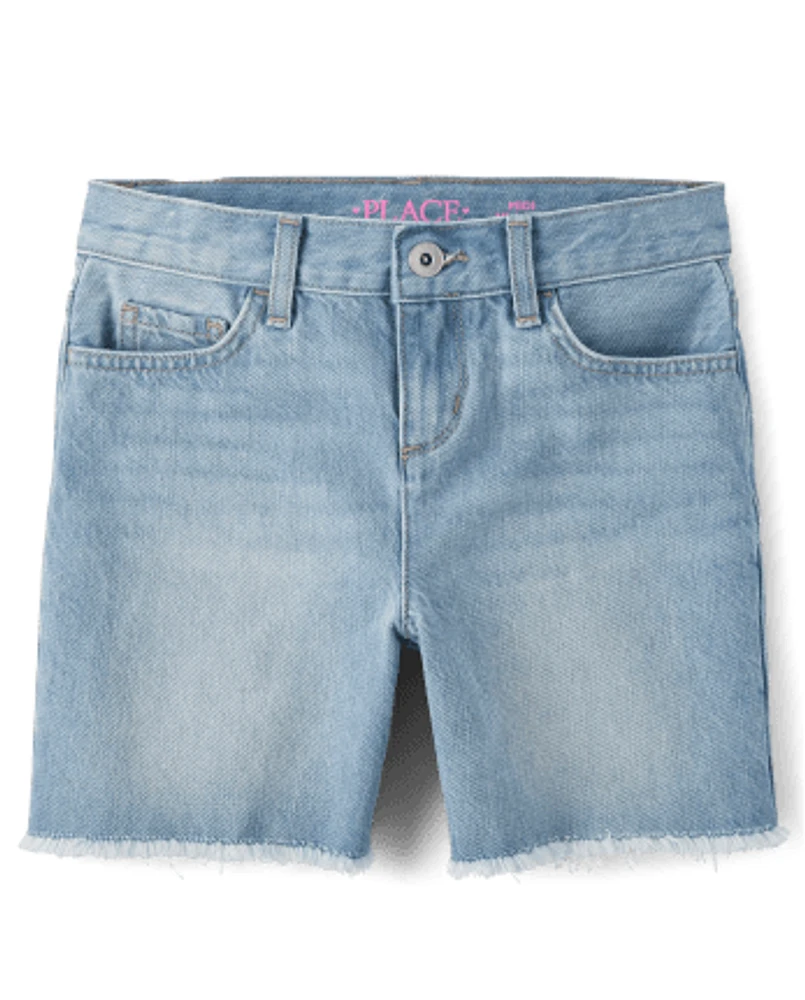 Short midi droit en denim pour fille